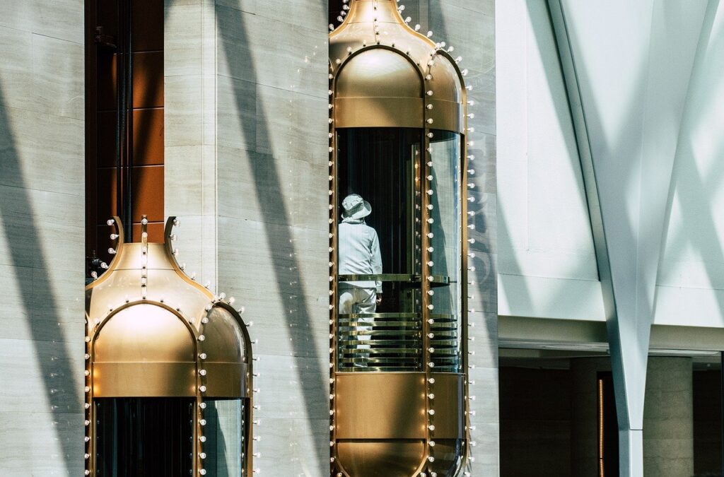 elevator, building, hotel